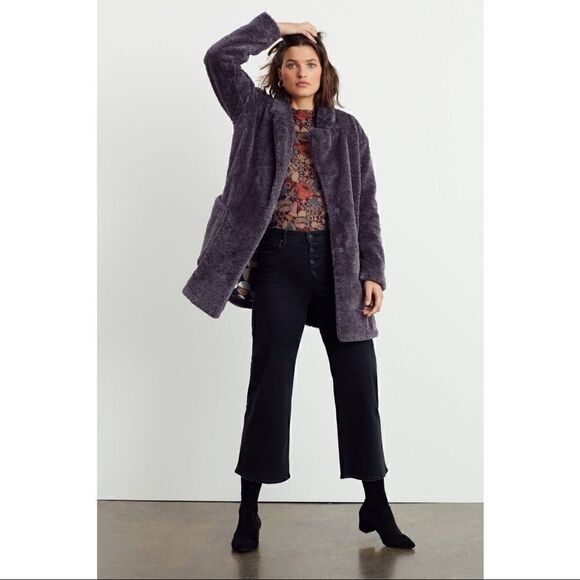 NEW Anthropologie Maeve Lisanne Gray Snap Button Faux Fur Coat Jacket X-Small - Picture 1 of 3